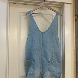 Free people Light Blue hot shot overalls